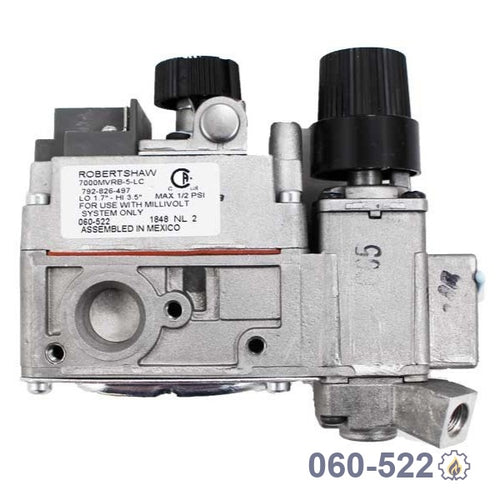 060-522 ROBERT SHAW VALVE, NG, VARIABLE – Natural Gas – Millivolt for millivolt (standing pilot) fireplace systems
