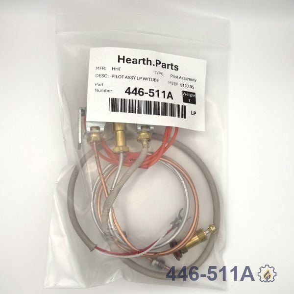 446-511A PILOT ASSY W/TUBE – Propane – Millivolt pilot assembly Propane LP for millivolt (standing pilot) fireplace systems