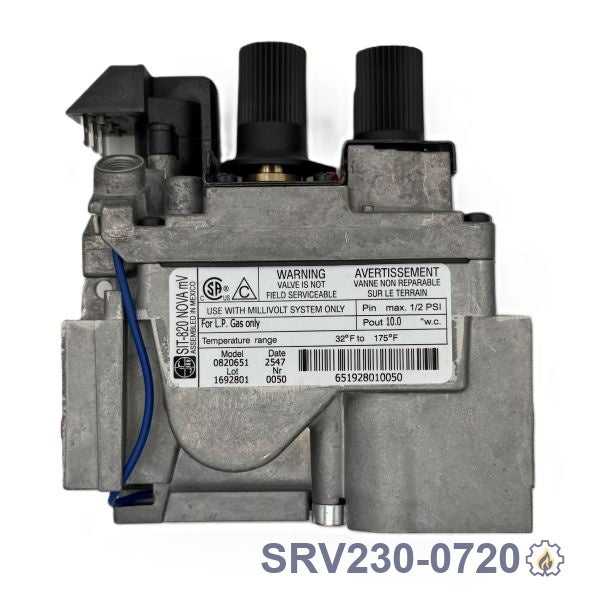 SRV230-0720 VALVE SIT – Propane – Millivolt Propane LP for millivolt (standing pilot) fireplace systems